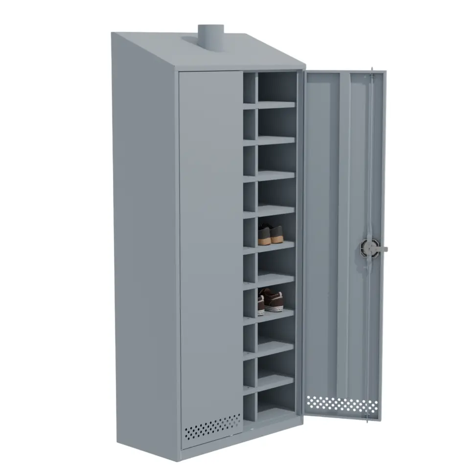 Шкаф для обуви на 30 ячеек с дверьми и наклонной крышей